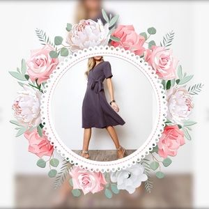 Charcoal Short-Sleeve Wrap Dress